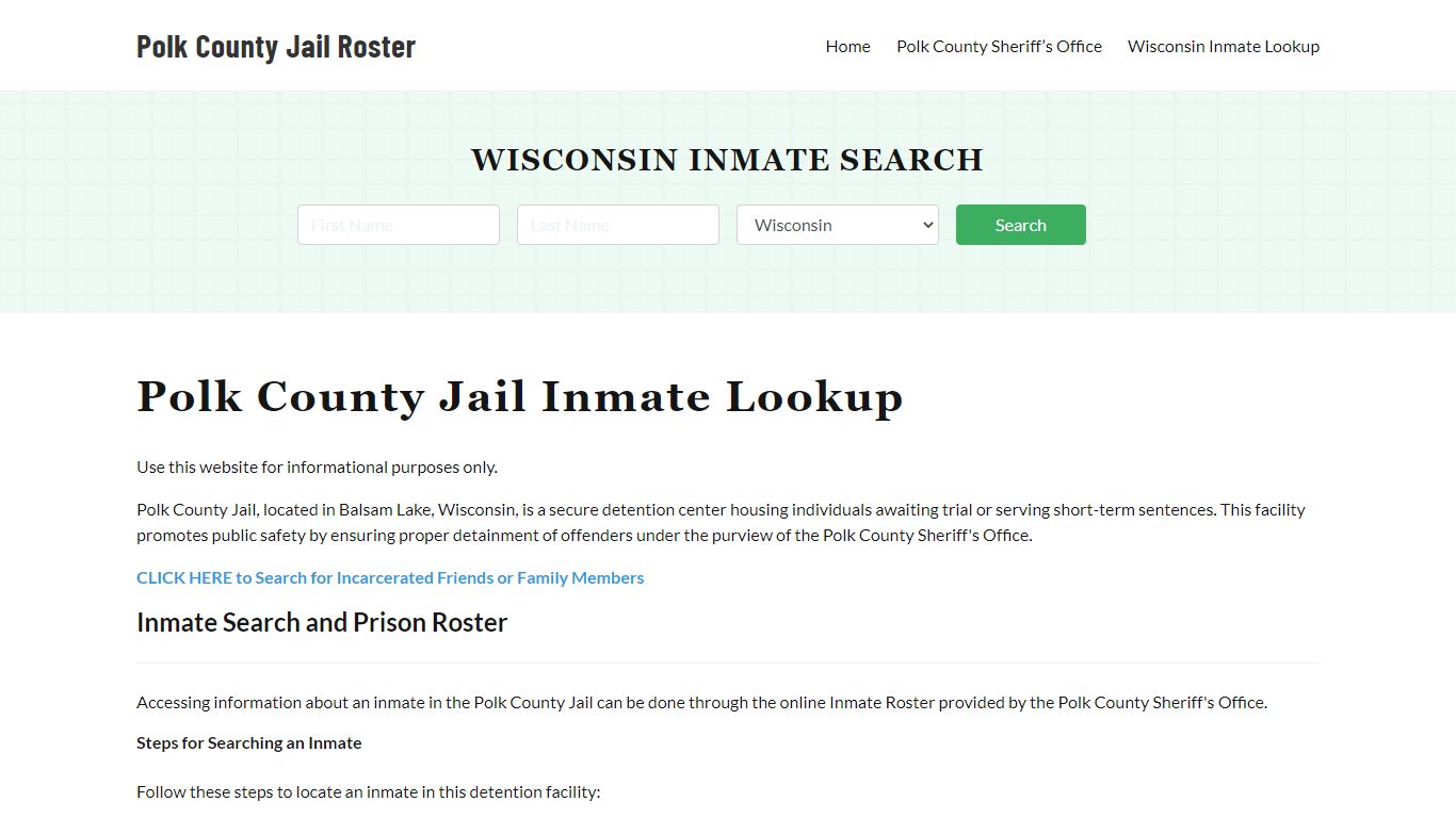 Polk County Jail Roster Lookup, WI, Inmate Search