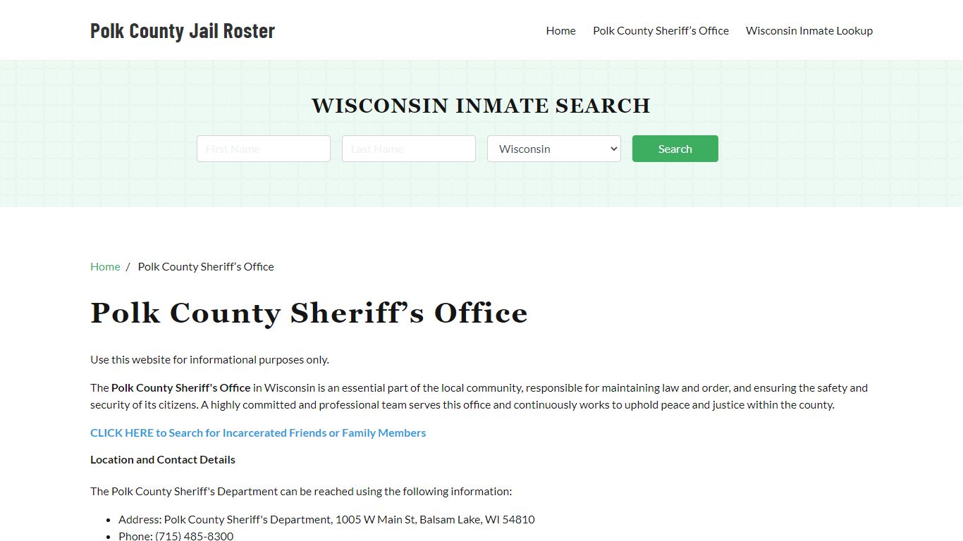 Polk County Sheriff Office, WI, Arrest Warrants Search