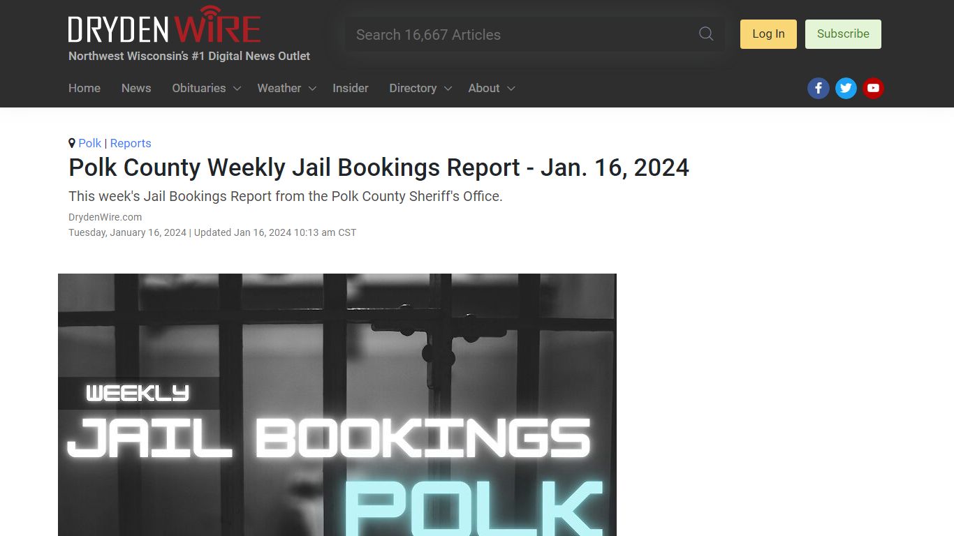 Polk County Weekly Jail Bookings Report - Jan. 16, 2024